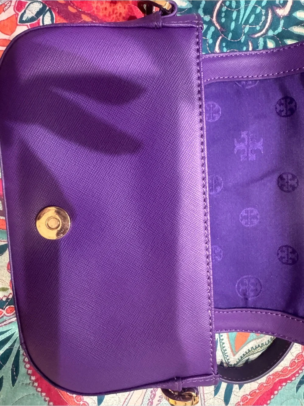 Tory Burch Purple Saffiano Leather Chain Strap Crossbody